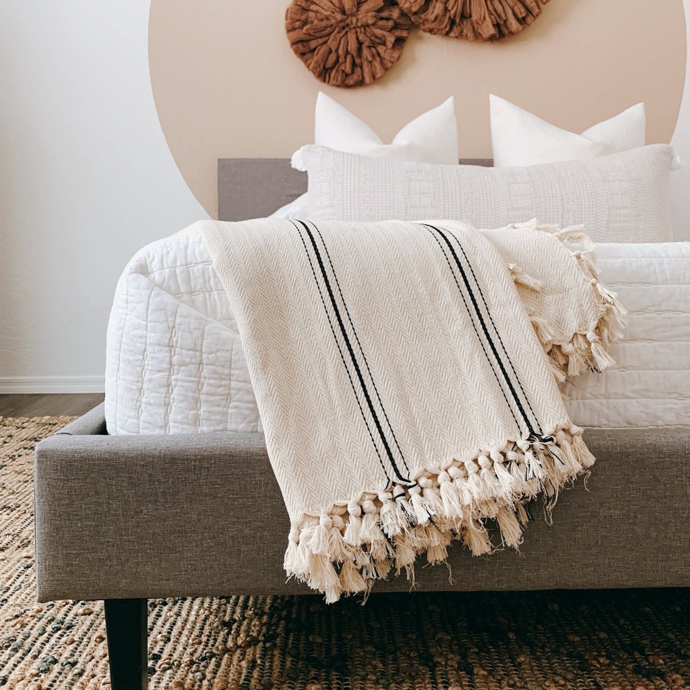 Cream and Black Stripe Turkish Cotton blanket